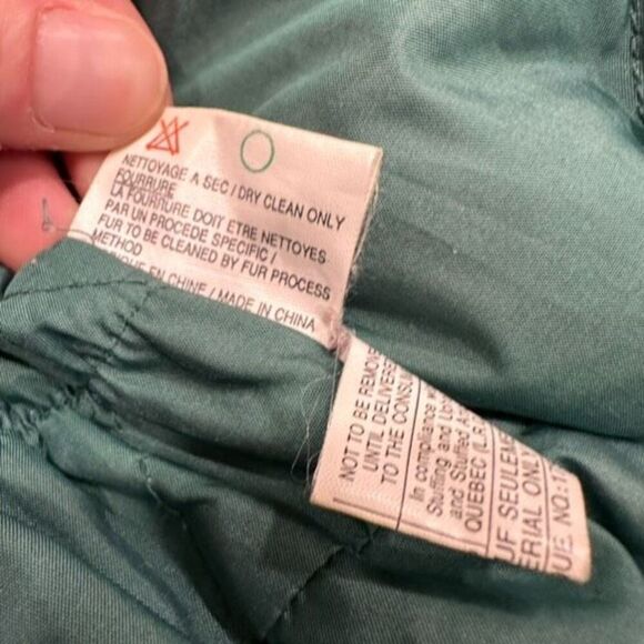 Vintage Utex Women's Snap Front Quilted Down Fur Trim Long Coat Jacket Green 10 - Picture 10 of 16